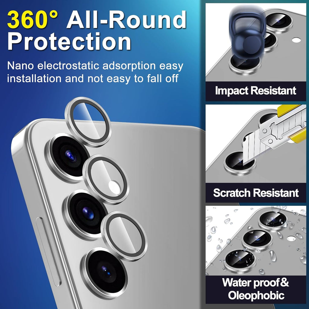 for Samsung Galaxy S24 FE Camera Lens Protector, Individual Metal Ring Tempered Glass Lens Cover, [Strong Adsorption] Scratch Resistant Ultra-Thin HD Clear Lens Cover, 1 Set-Silvery