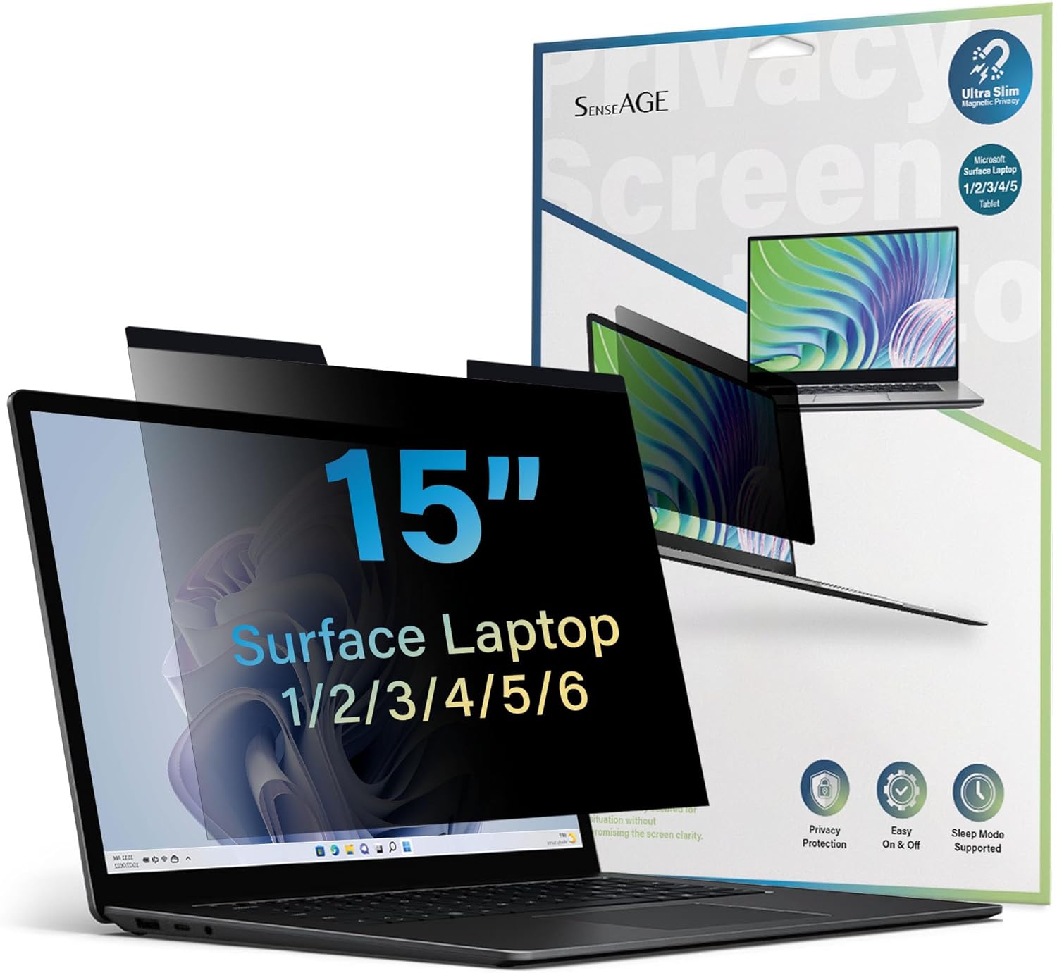 SenseAGE Magnetic Privacy Screen Protector for Surface Laptop 15 inch (6/5/4/3/2/1), Removable Anti-Glare Blue Light Filter, Compatible with Surface Laptop 15"