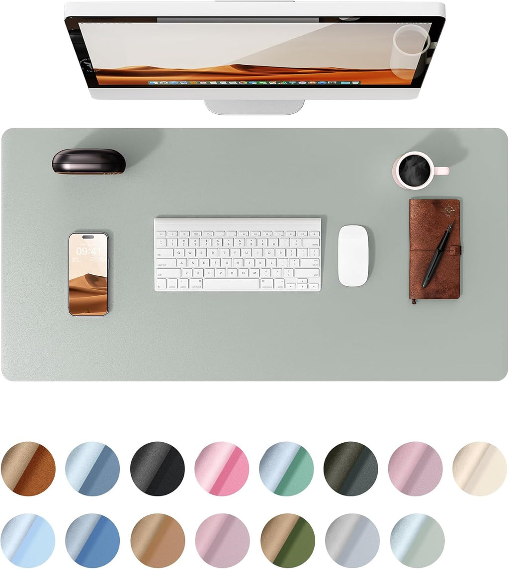 YSAGi Leather Desk Protector, Office Mat, Large Mouse Mat, Non-Slip PU Leather Blotter, Laptop Pad, Waterproof Writing Pad for Office and Home (Grayish Green, 31.5" x 15.8")