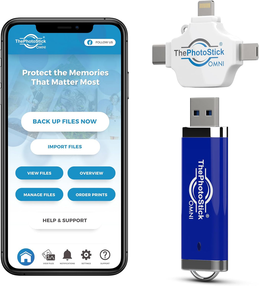 ThePhotoStick® Omni 256GB - Secure Photo & Video Backup and Transfer | Digital File Organization | USB & Multiport Connection for Phones, Tablets and Computers | Portable Memory | External Storage