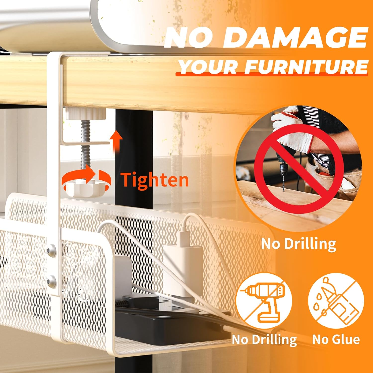 Under Desk Cable Management Tray, Wire Management Desk Cable Organizer Cable Management Box, Cord Organizer Storage for Office