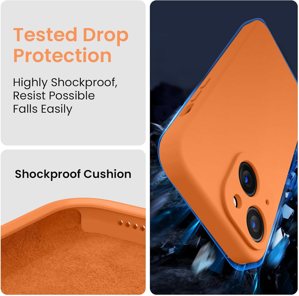 FireNova Designed for iPhone 14 Case, Silicone Upgraded [Camera Protection] Phone Case with [2 Screen Protectors], Soft Anti-Scratch Microfiber Lining Inside, 6.1 inch, Kumquat