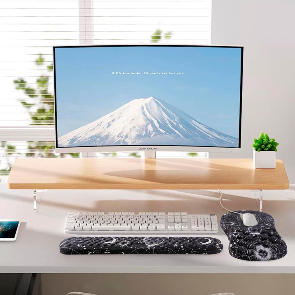 Mouse Pad Wrist Support, 2 in1 Keyboard Wrist Rest+ Ergonomic Mouse Pad, Non-Slip Wrist Rest for Computer Keyboard, Made Easy Typing & Relieve Wrist Pain(Sun Moon)