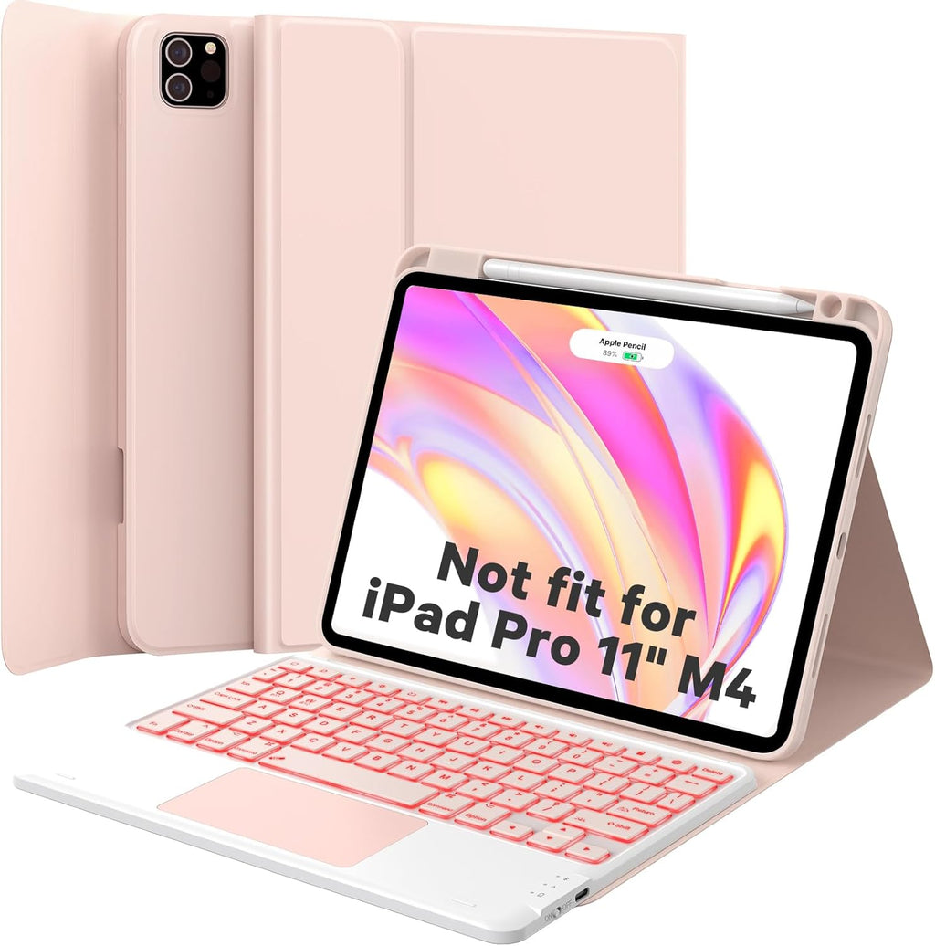 GreenLaw Keyboard Case for iPad Air 11-inch (M3/M2) 2025/2024 & Air 4th/5th Gen & iPad Pro 11 inch (1st/2nd/3rd/4th Gen), Smart Touchpad, 7-Color Backlit, Stain Resistant Cover, Blush Pink
