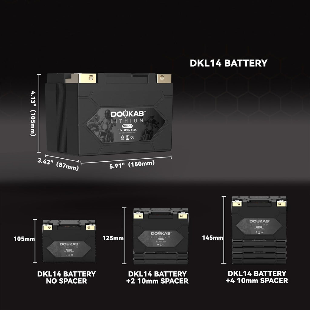 DKL14 550A LiFePO4 Motorcycle Lithium Battery, 12V 4Ah Powersports Battery, Compatible Jet Ski, Quad, Lawn Mower, Scooter, Generator Battery, Snowmobile
