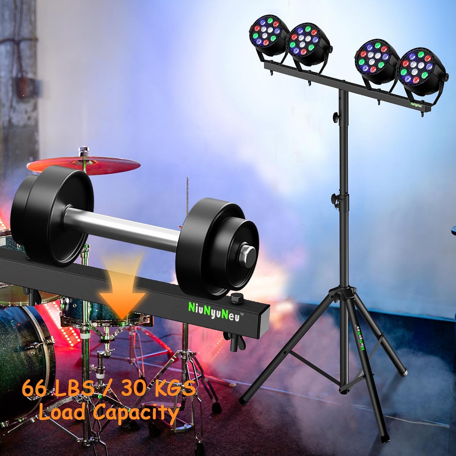 Dj Light Stand Metal T-Bar Stage Stand for Par Lights Tripod Light Stand with Crossbar Mount, with a Carry Bag, Set of 2