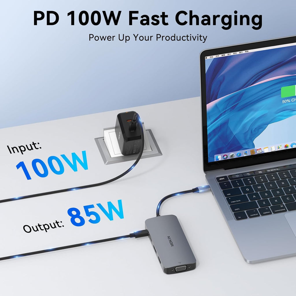 MOKiN USB C Multiport Adapter for MacBook Air/Pro, Mac Dongle, 9 in 1 USB C to DP Adapter, USB A&C3.0 5Gbps, SD/TF Card Reader, 100W PD, USB C Hub for Dell, Lenovo, HP, etc.