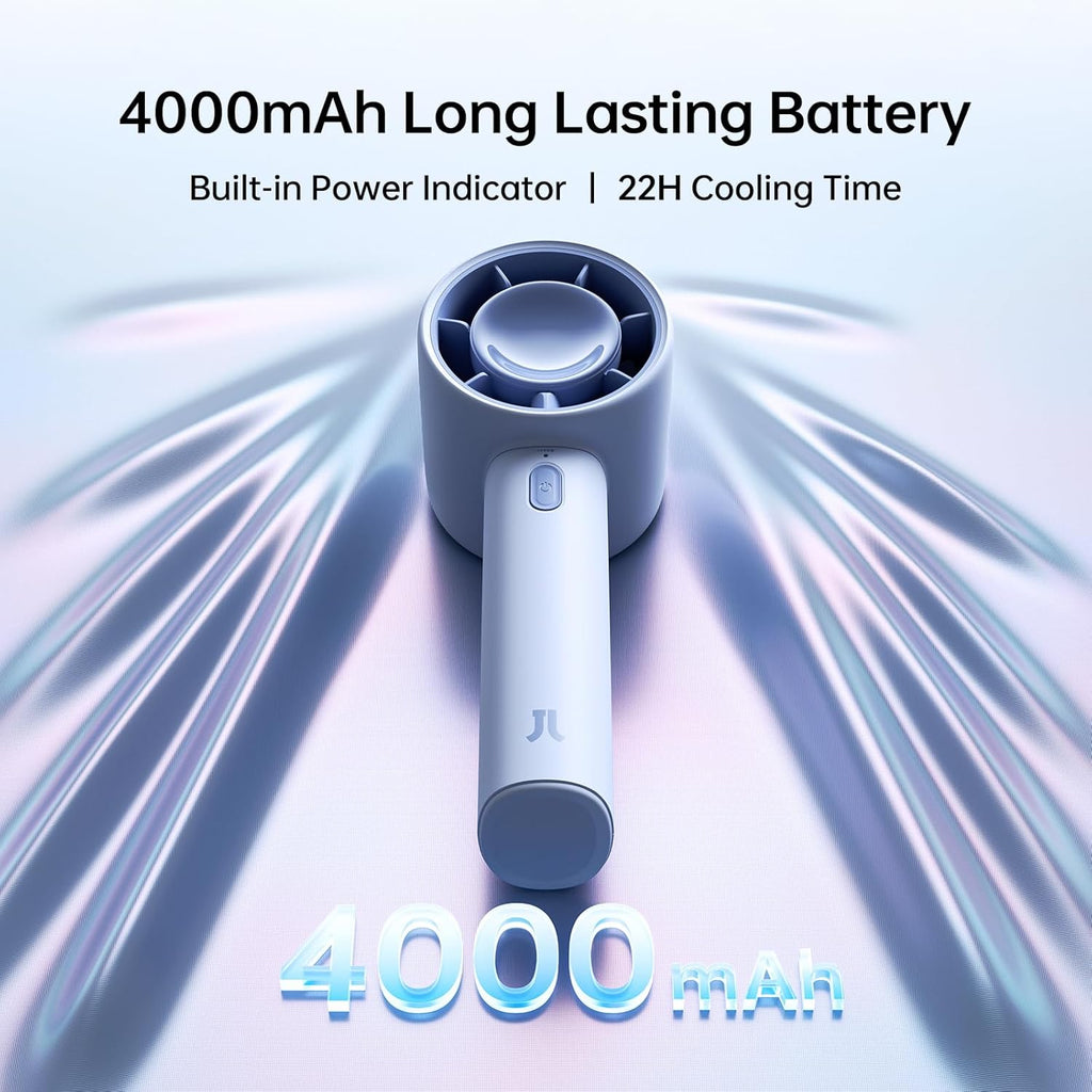 JISULIFE Portable Handheld Fan, 4000mAh Rechargeable Mini,Up to 22 Hours Cooling,5 Speed Strong Wind, USB Personal Fan for Travel Outdoor Camping Beach Makeup（Blue）