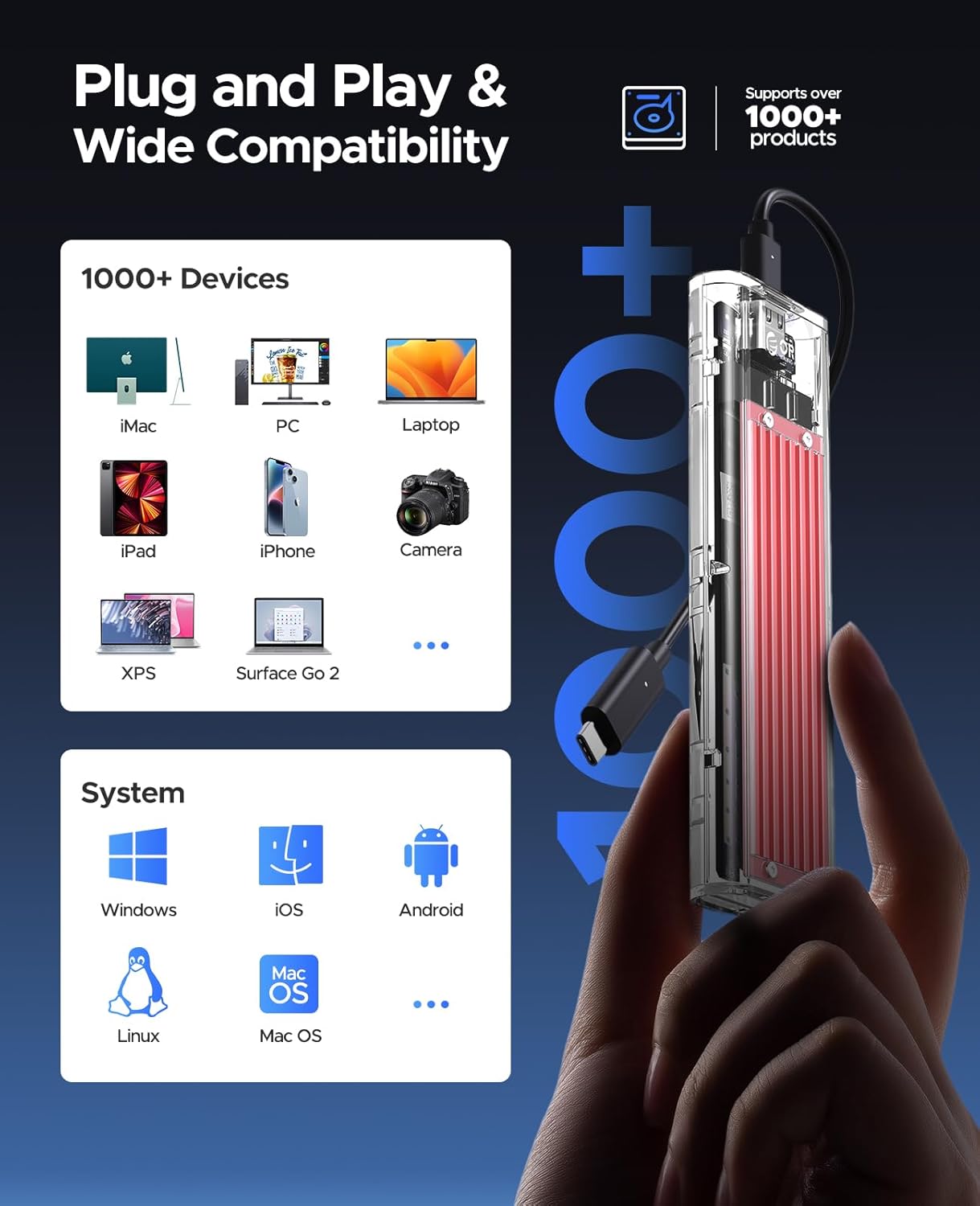 ORICO M.2 NVMe SSD Enclosure, USB 3.2 Gen 2 (10 Gbps), Transparent External Solid State Drive Adapter Enclosure for 2280 2260 2242 2230 PCI-E M2 M-Key SSD, USB Type C Converter Case-TCM2 Red