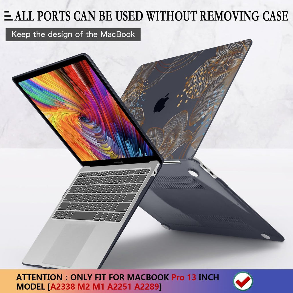 CISSOOK for MacBook Pro 13 inch Case 2025-2020 Release Model A2338 M1 M2 A2289 A2251 with Touch Bar, Plastic Hard Shell Case & Keyboard Cover & Screen Protector for Pro 13, Gorgeous Gold Floral