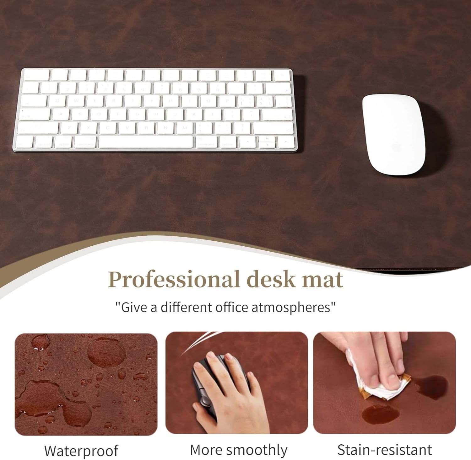 Leather Desk pad for Computer and laptops, Ideal for Gaming and Office use, Large Mouse pad and Keyboard mat,Desk mat Special for Man. A complimentary Wrist pad and Phone Stand.(Brown, 17.7" x 39.37)