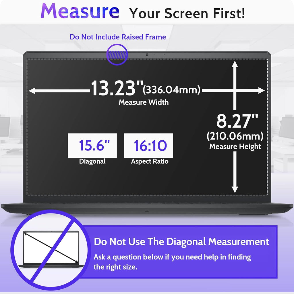 15.6 Inch Laptop Privacy Screen Compatible with Lenovo Hp Dell Acer Asus Thinkpad Envy Xps Computer 16:10 Aspect, Removable Anti Glare Blue Light Filter Protector, 15" Monitor Security Shield