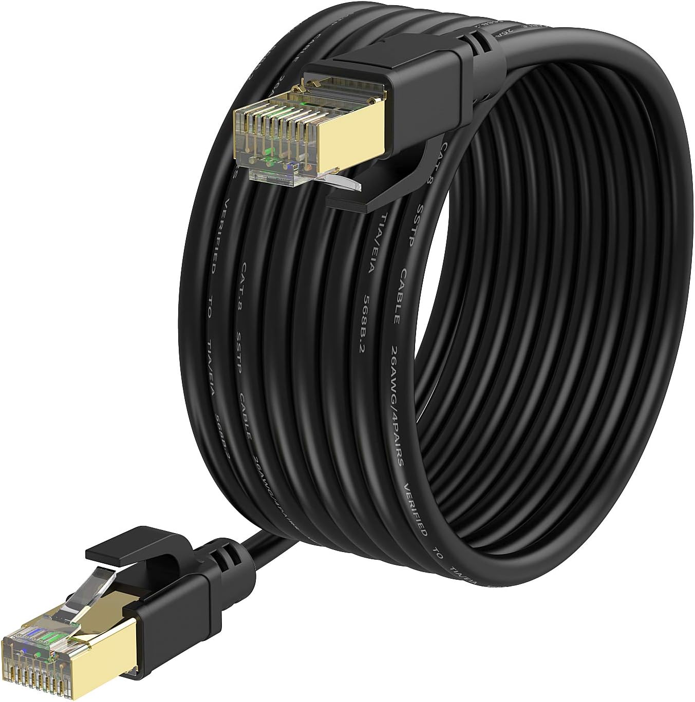 YixHG CAT 8 Ethernet Cable 50 ft, Internet Network Cord, 40Gbps 2000Mhz LAN Wires, High Speed SSTP LAN Cables with Gold Plated RJ45 Connector for Router, Modem, Gaming, Xbox (50 ft)