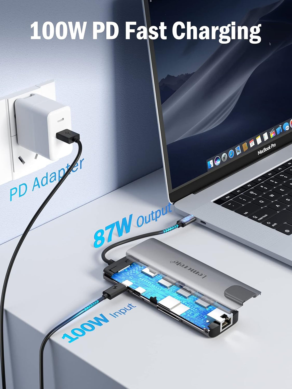 Lemorele USB C Hub Multiport Adapter 9 in 1 w/Gigabit Ethernet, 100W PD, HDMI 4K, 3 USB 2.0, 5Gbps USB C Data Port, SD/TF Card Reader, Dongle Docking Station for MacBook Lenovo HP Dell Laptops