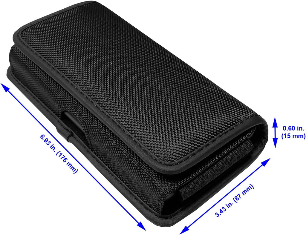 Nylon Cell Phone Holster for Samsung Galaxy A21, A22 5G, Note20 Ultra, S20/S21/S22 Ultra 5G, T-Mobile REVVL 6 Pro - Horizontal Case Canvas Waist Carrying Pouch with Belt Clip/Loops, Black