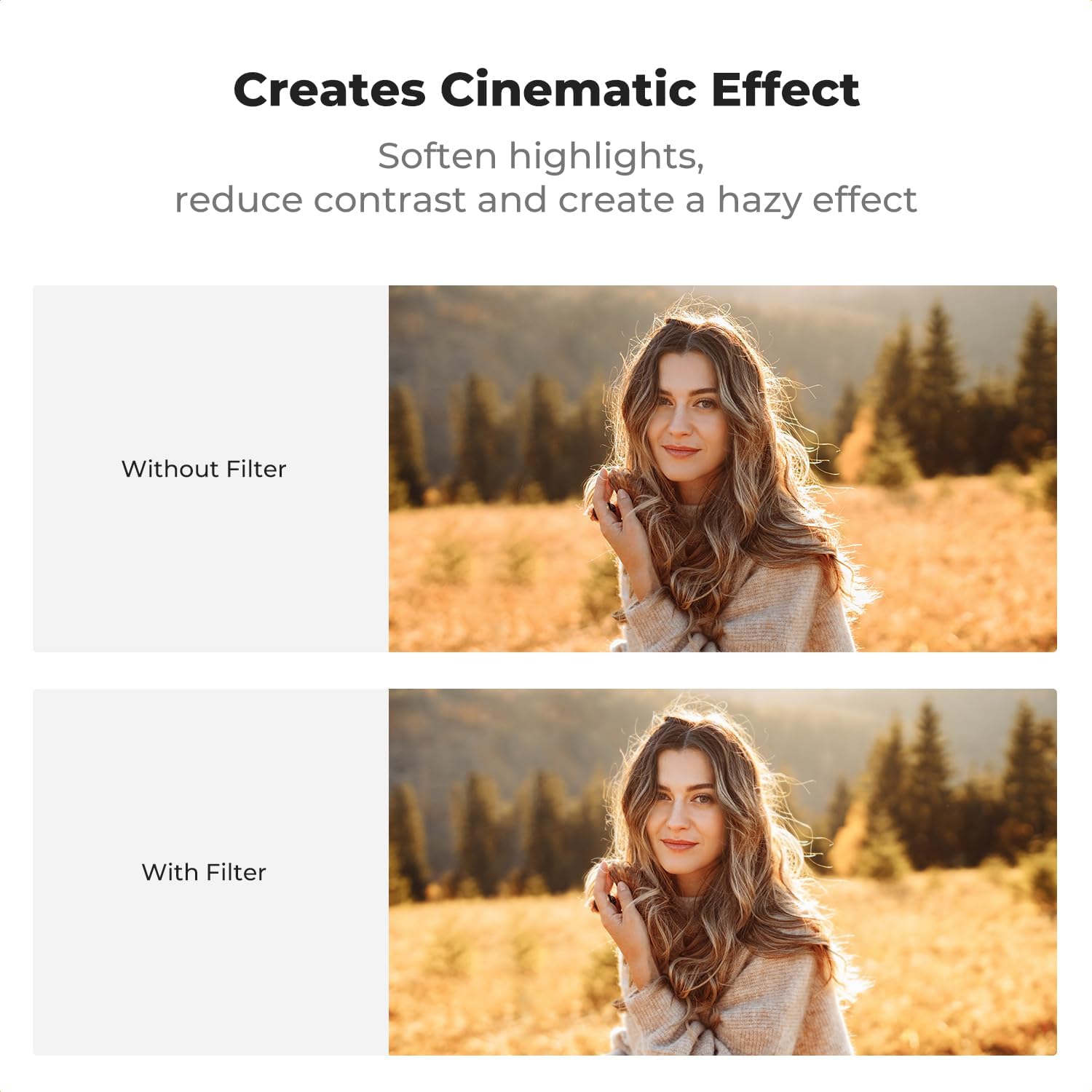 K&F Concept 67mm Clip-on Black Diffusion 1/8 Phone Camera Lens Filter Kit, Mist Cinematic Effect Filter Compatible with iPhone 16 15 14 13 12 11, for Video/Vlog/Portrait Photography