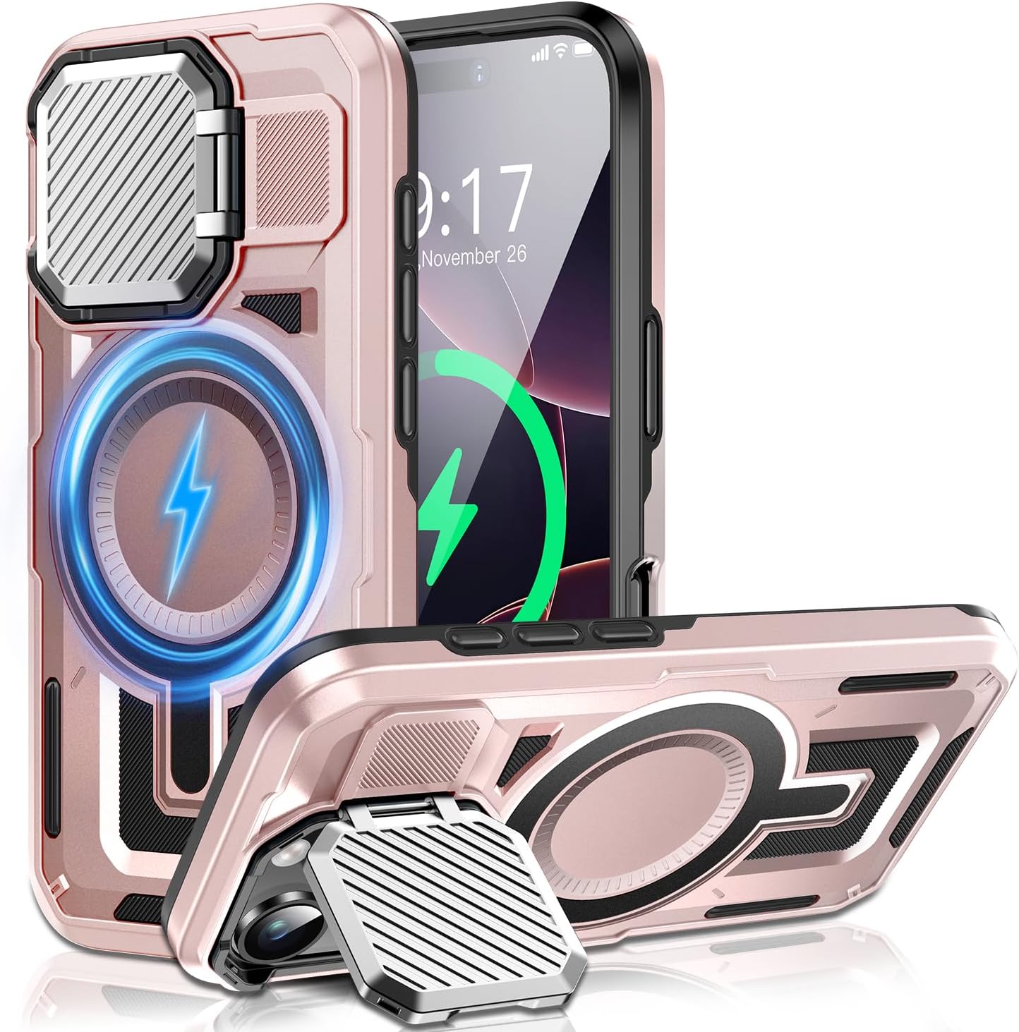 Camera Stand Case for iPhone 16 Pro, [Compatible with Mag Safe] [Lens Cover] 2024 Version Military Grade Protective Soft Case for iPhone 16 Pro 6.3 inch Men Women, Pink