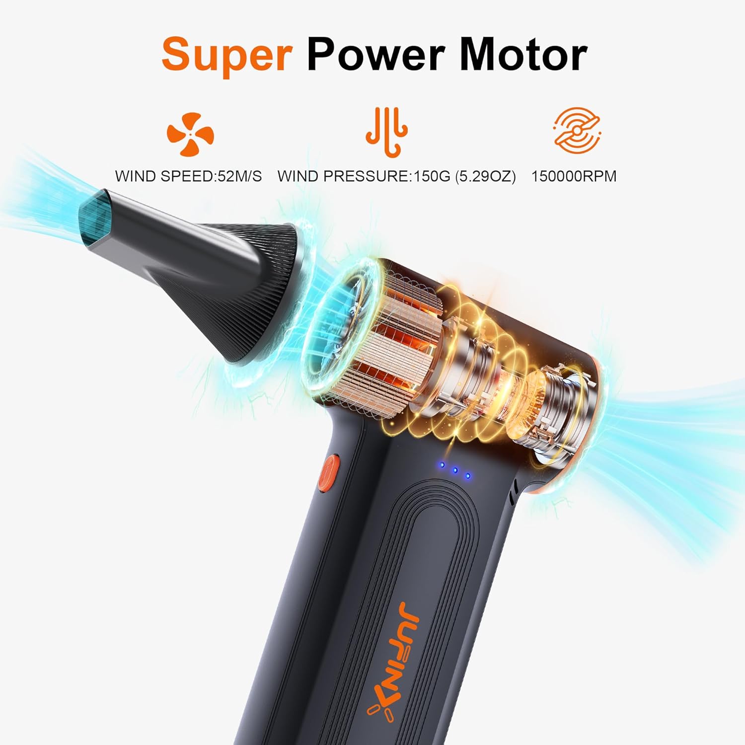 X117 Compressed Air Duster-150000RPM Super Power Electric Air Duster, 3-Gear Adjustable Mini Blower with Fast Charging, Dust Blower for Computer, Keyboard, House, Outdoor and Car