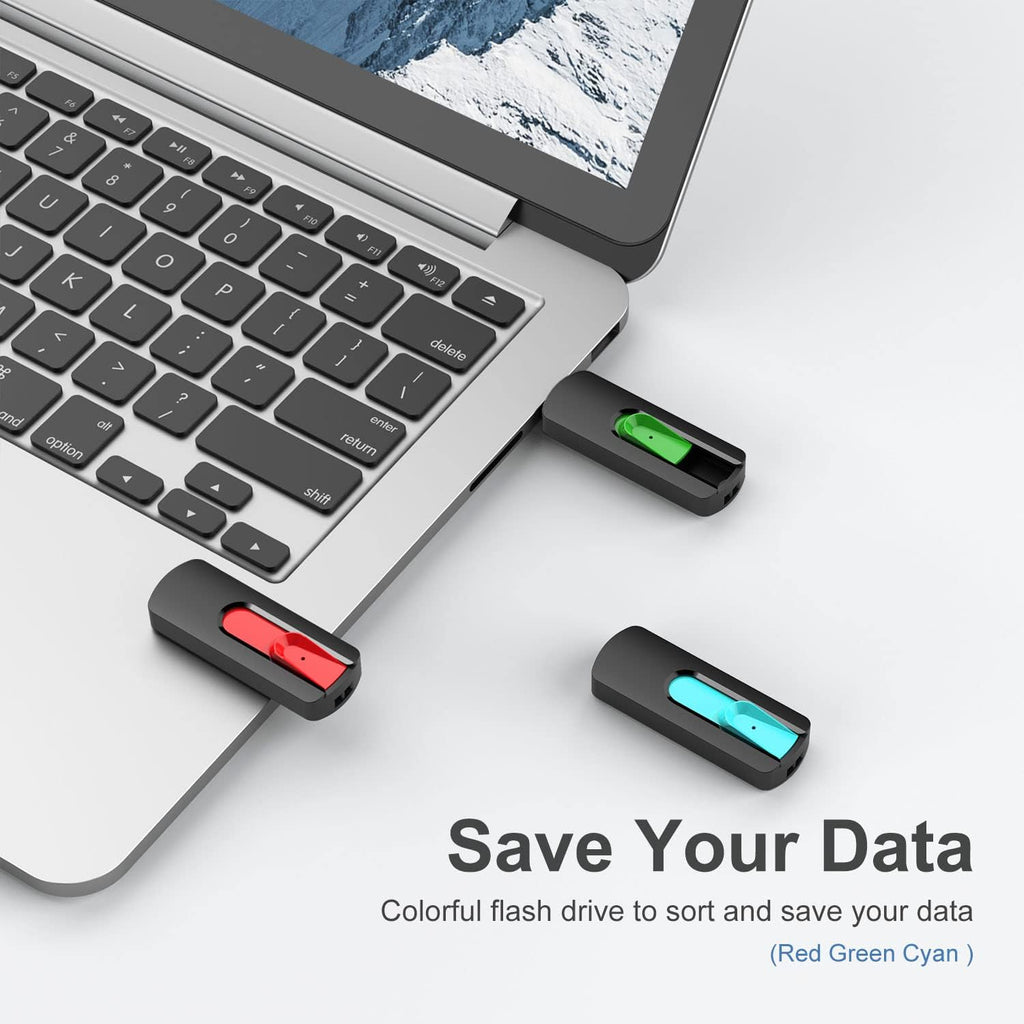 Aiibe 64GB Flash Drive 3.0 3 Pack 64GB Thumb Drive USB Drive 64 GB Jump Drives USB 3.0 Flash Drives Memory Stick Zip Drives (64G, Red Green Cyan)
