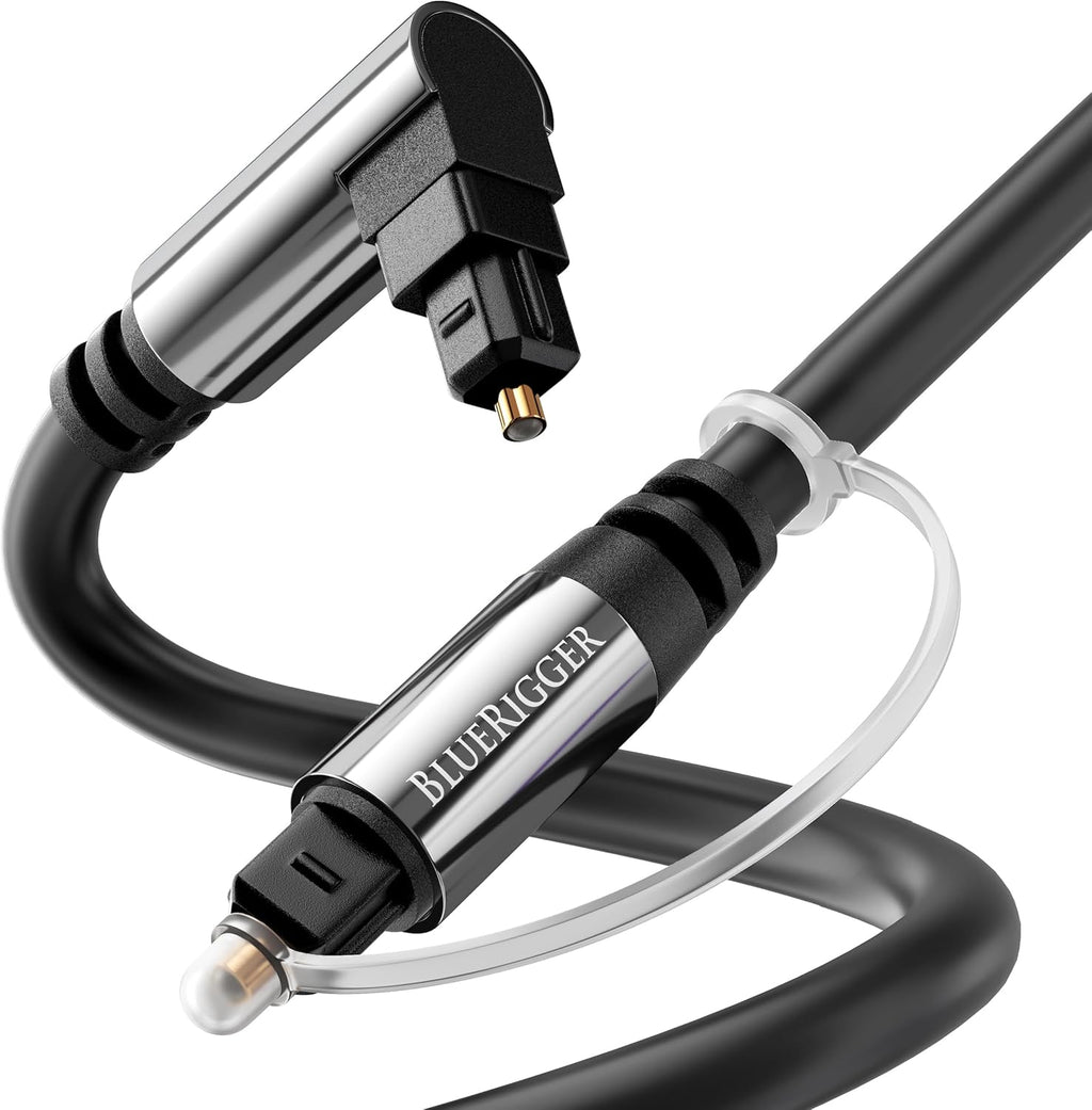 BlueRigger Optical Audio Toslink Cable - 25FT (90 Degrees Optical Cable for Soundbar, 360 Degree Rotatable Right Angle, S/PDIF Digital Toslink) - Fiber Optic Compatible with HDTV, Game Console, DVR