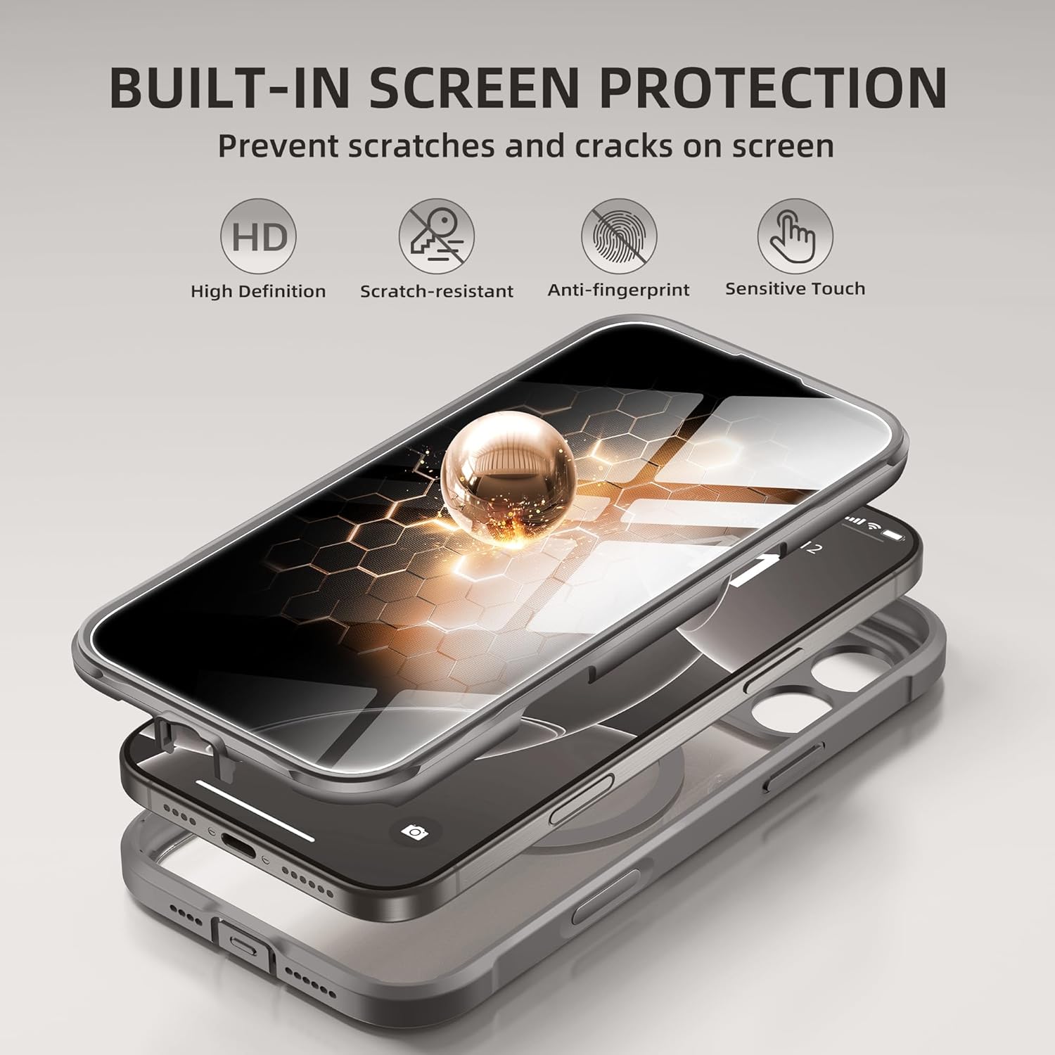 BERFY Magnetic for iPhone 16 Pro Case, Compatible with MagSafe, Built-in Privacy Screen Protector and Upgraded Camera Protection, Anti-Spy Full Body Shockproof Phone Case for 16 Pro 6.3", Grey