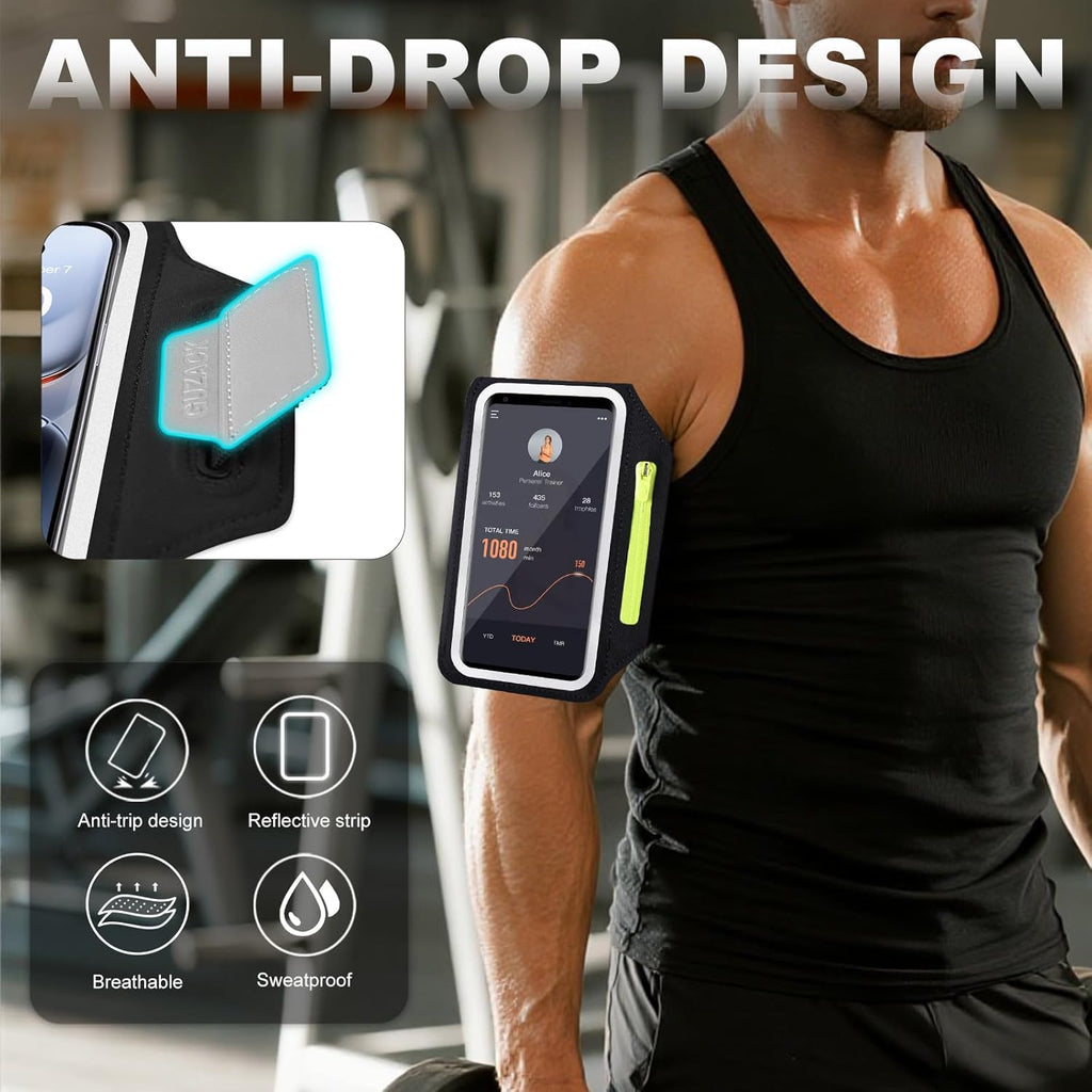 Running Armband with Earphone Pouch & Card Slot, Running Phone Holder for iPhone 16 15 14 Pro Max Plus Galaxy S25 S24 S23 Ultra, Up to 6.8" Phones