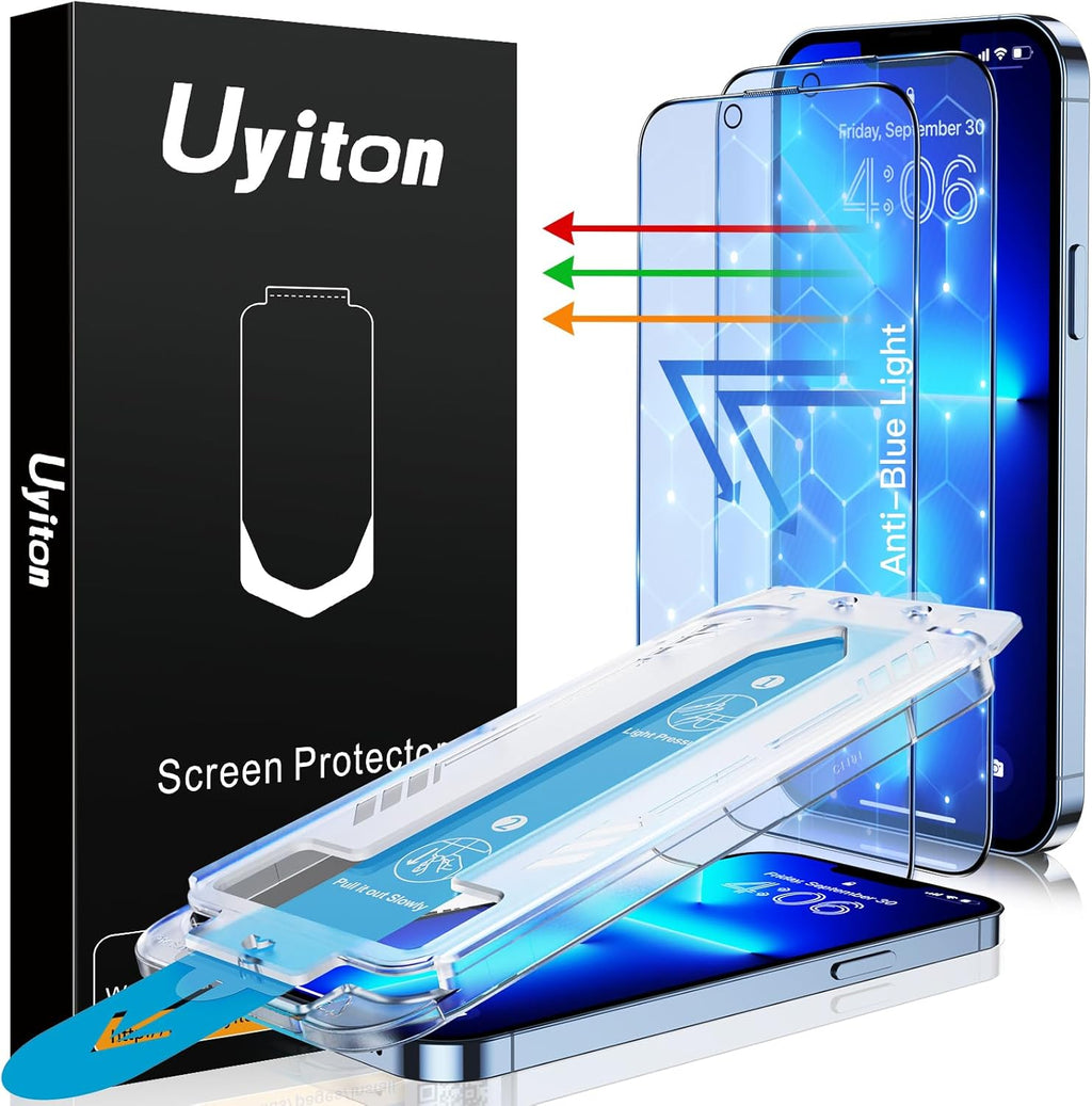 Uyiton Anti-Blue Light for iPhone 14 Plus/iPhone 13 Pro Max Screen Protector - Unbreak-Glass Easy to Install Full Coverage Case Friendly Scratch Resistance 9H Tempered Glass Screen Protector, 2 Pack