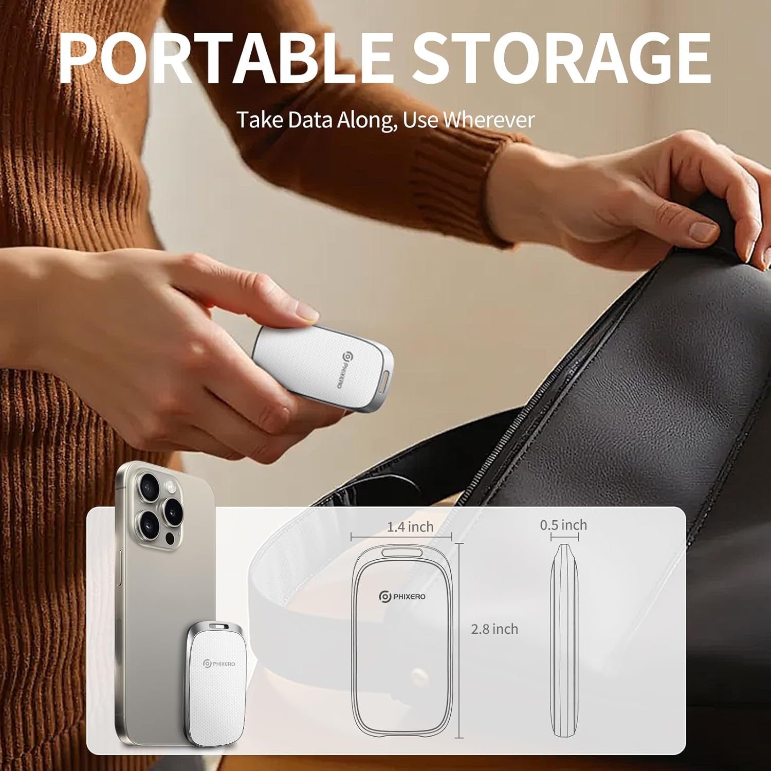 PHIXERO P20 External Portable SSD 2TB,up to 2050Mb/s,External Solid State Drives with 2 in 1 USB C Cable with LED Indicator,USB 3.2 Gen 2 Portable Hard Drive for iPhone 15/16 PRO, Mac, PC & Laptops