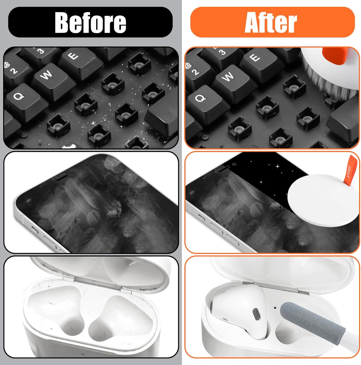 walrfid 2 Pack Laptop Phone Screen Cleaner Kit, Computer Keyboard Brush Cleaning Spray for iPhone AirPods MacBook iPad, 20-in-1 Electronic Device Tool for Camera Earbud TV Tablet Car Screens, White