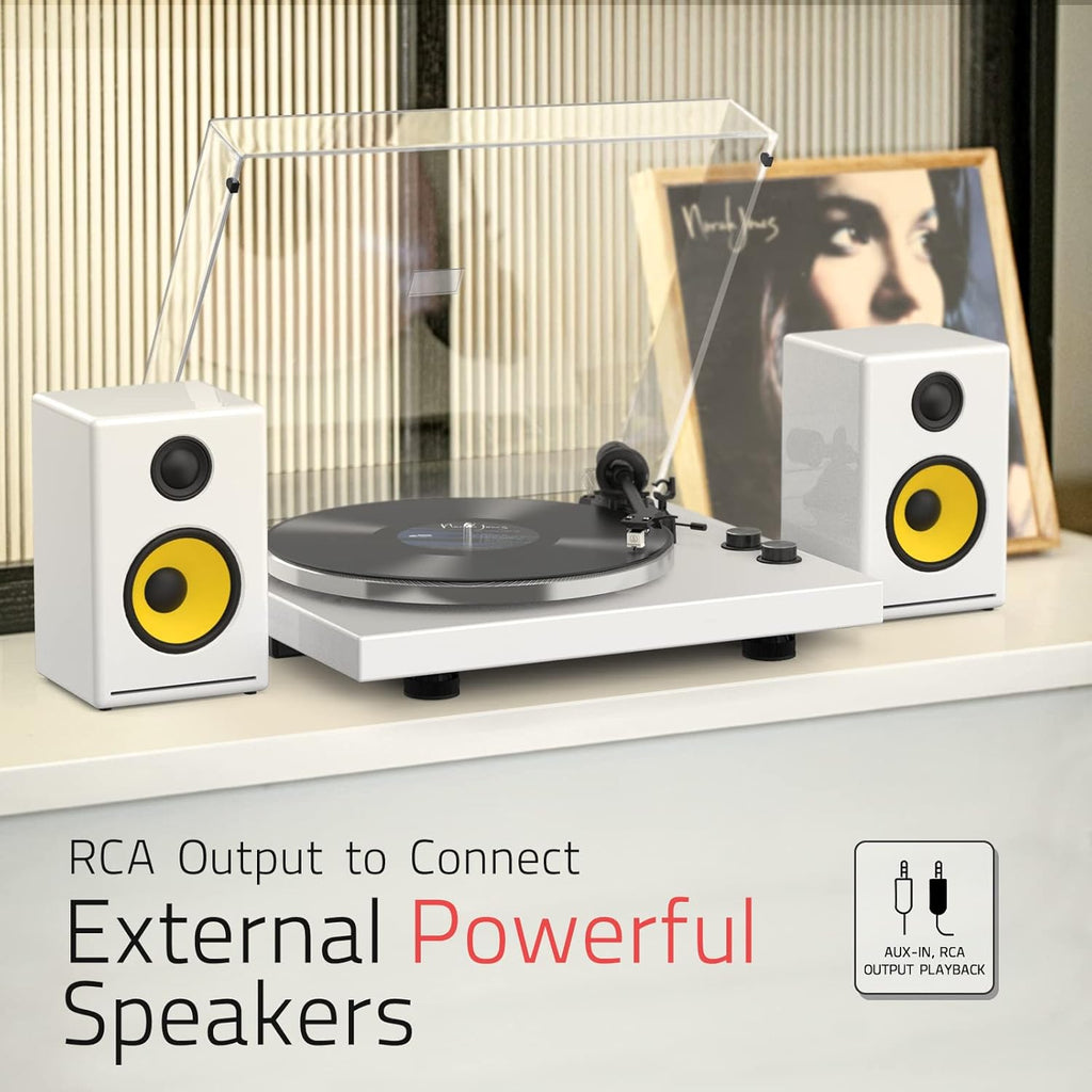 Record Player Turntables with Wireless Output Connectivity Vinyls Players Belt-Drive 33 45 RPM Speed Phono Line USB Digital to PC Recording MM Cartridge AT-3600L Classic New Sleek Piano White