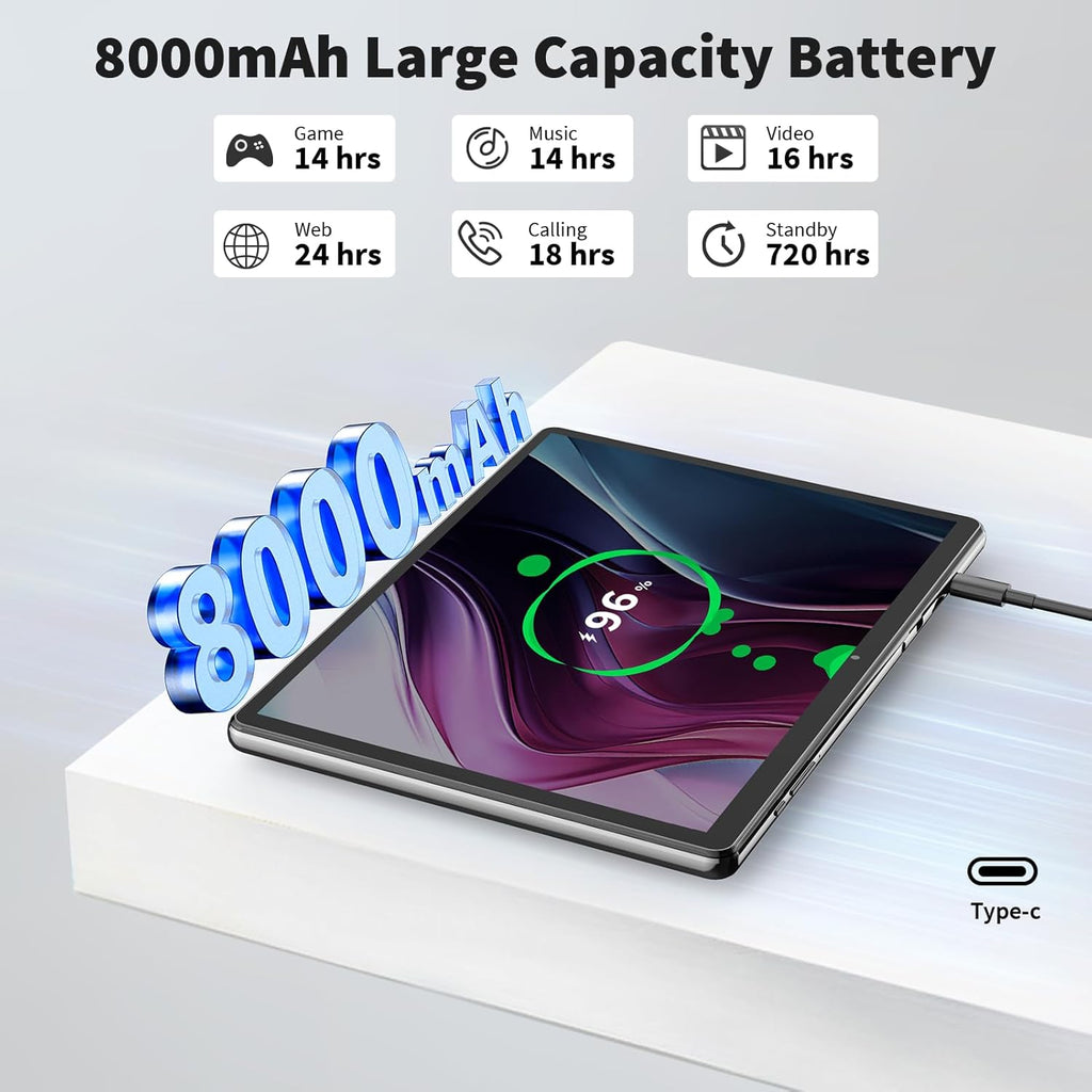 Android Tablet with Keyboard, Android 14 Tablet, 12(6+6) GB+128GB, 1TB Expand, 2 in 1, Mouse, Stylus, 8000mAh Battery, 2.4G/5G WiFi, GPS, Green Case