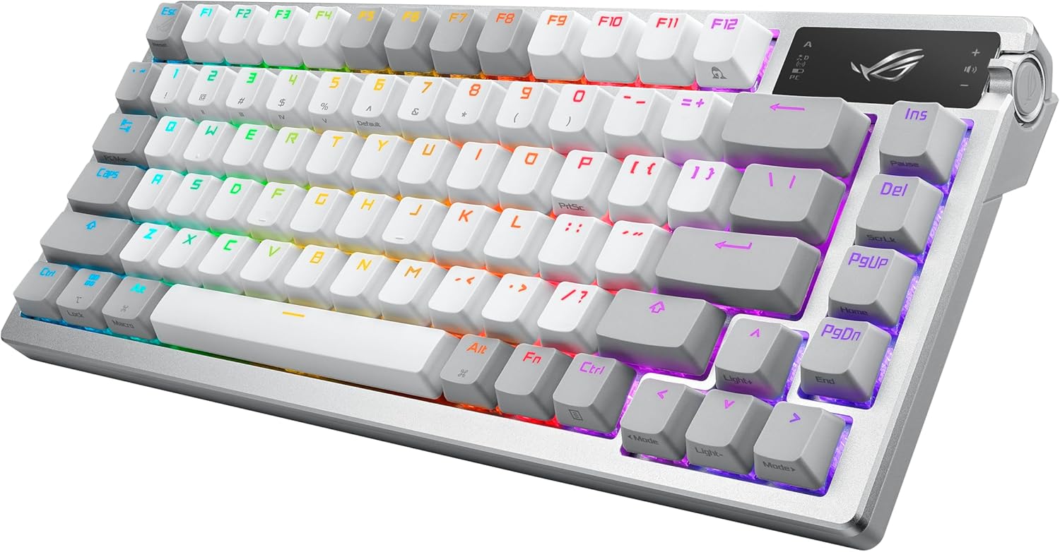 ASUS ROG Azoth 75 Wireless DIY Custom Gaming Keyboard, OLED display, Gasket-Mount, Three-Layer Dampening, Hot-Swappable Pre-lubed ROG NX Storm Switches & Keyboard Stabilizers, PBT Keycaps, RGB - White