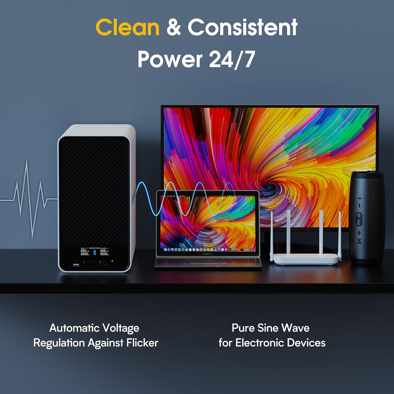 1500VA/1200W Lithium UPS Battery Backup and Surge Protector, Backup Battery Power Supply with LiFePO4 Batteries(296Wh), AVR, Line Interactive Sinewave UPS System, 8 Outlets, LCD Display