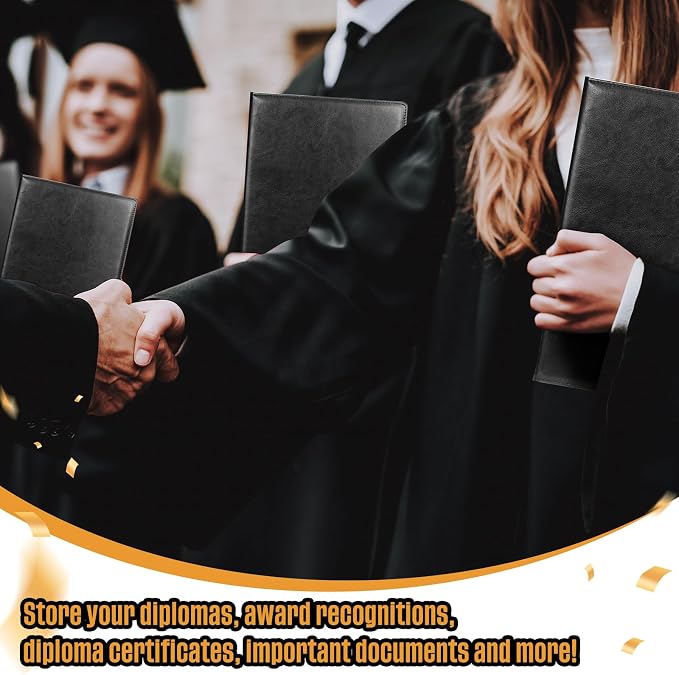 Tenare 6 Pcs Black Leather Certificate Holder 8.5 x 11" PU Phd Bachelor Master - Image 7