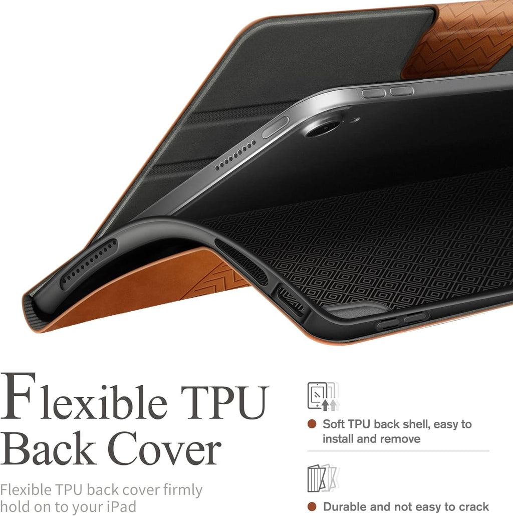 auaua Case for iPad (A16) 11th Generation 11 Inch 2025, iPad 10th Generation 10.9 Inch 2022, with Pencil Holder, Auto Sleep/Wake, Adjustable Stand, PU Leather (Brown)