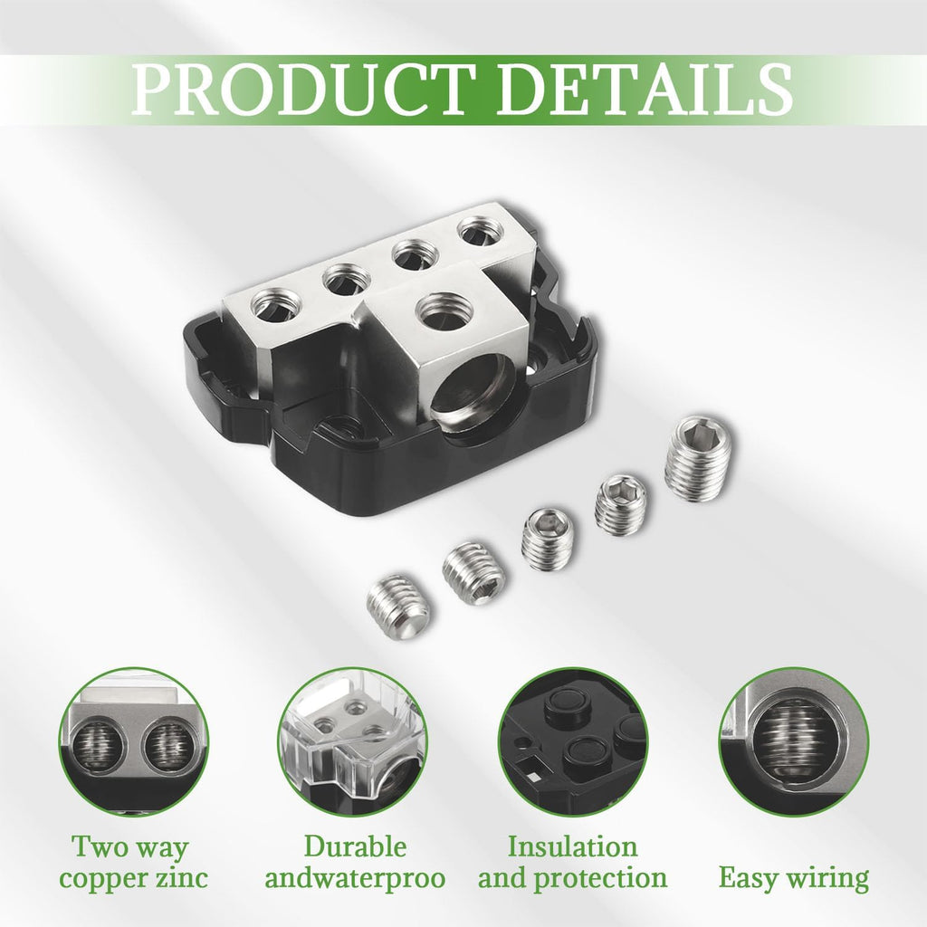 BOJACK 4 Way Power Distribution Connecting Block 1x0/2/4 Gauge Input 2x4/8 Gauge Output Power Distribution Block for Car Amplifier Audio Splitter