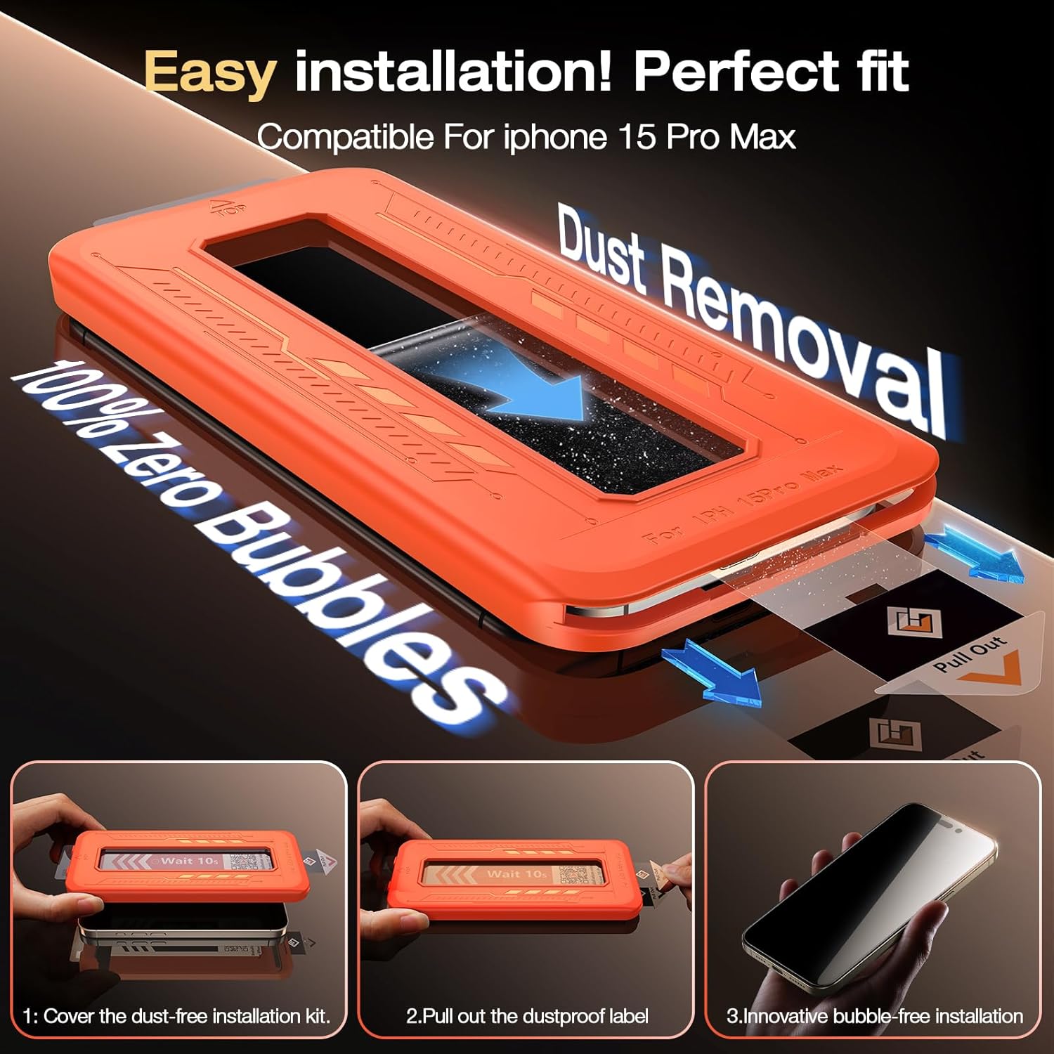 EGV 2 Pack for iPhone 15 Pro Max Privacy Screen Protector [6.7 Inch], 9H+ Military Grade Shatterproof Tempered Glass, Dust-Free Alignment Frame, Easy to Install for Beginners, Bubble-Free