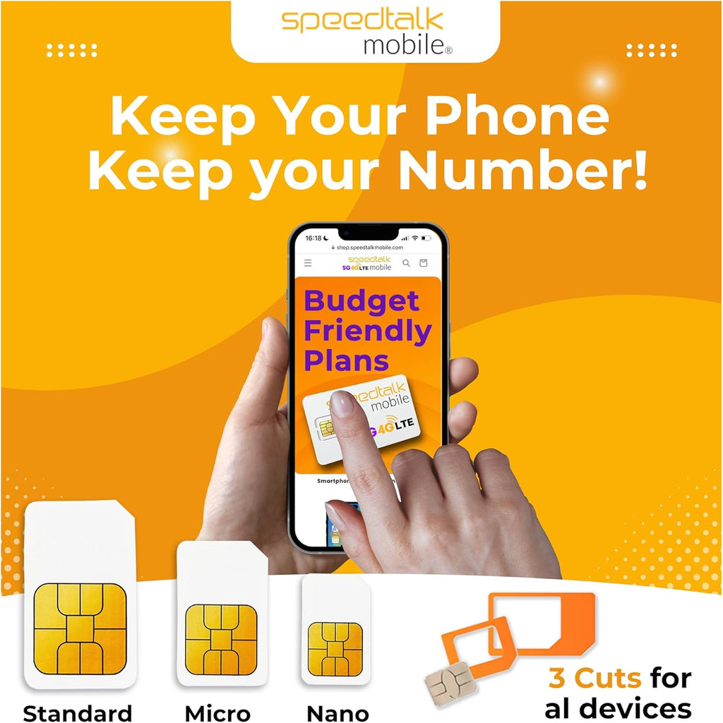 SpeedTalk Mobile Prepaid Cell Phone SIM Card for Smart Phones & Cellphones | $11 Monthly Plan - Unlimited Talk & Text + 2GB 5G 4G LTE Data | 3-in-1 SIM Card Standard Micro Nano