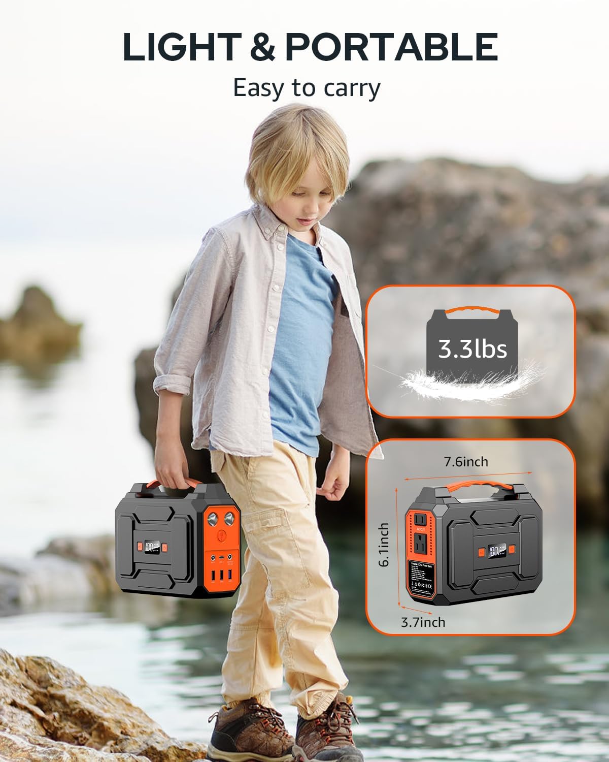 Solar Powered Generator 200W Peak/100W Rated, Portable Solar Generator Power Station with Solar Panels 40W Included, 146Wh Solar Power Bank with AC Outlet 110V for Home Use Camping Outdoor Adventure