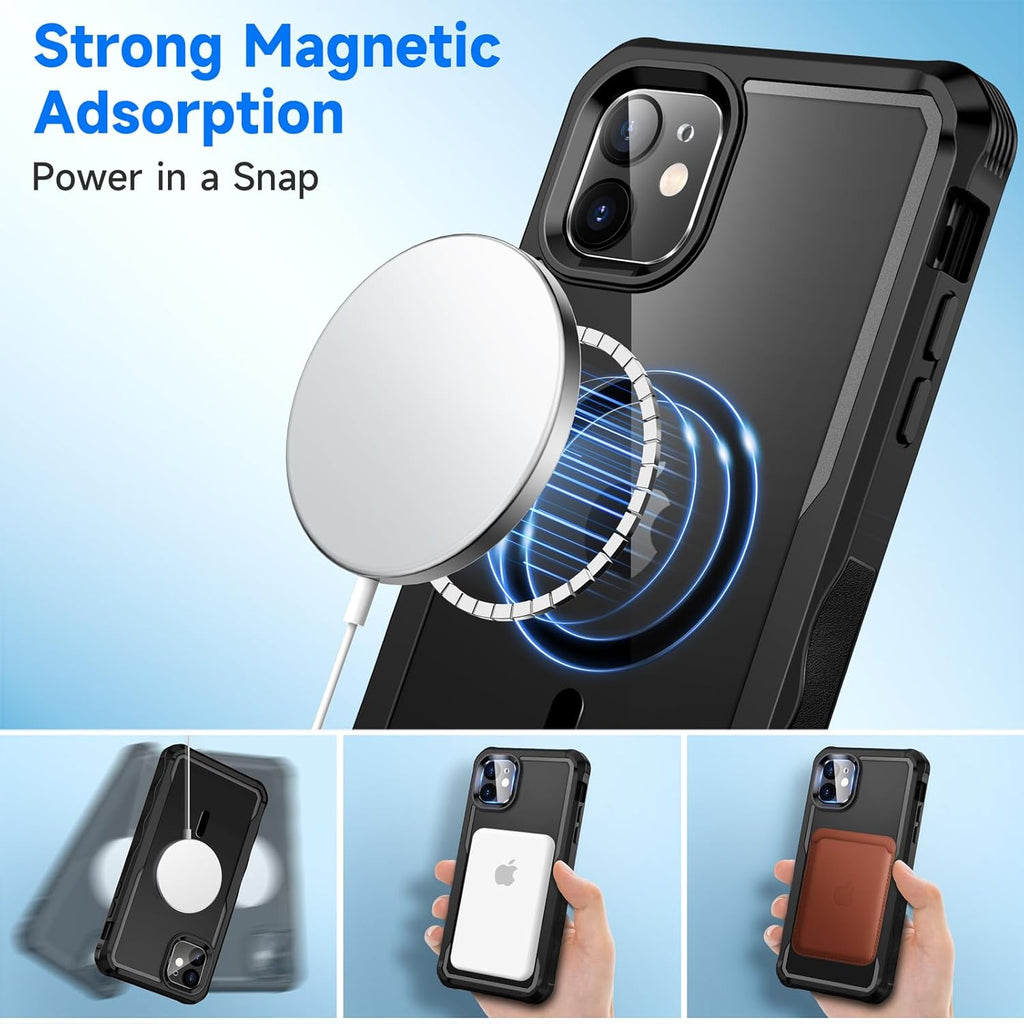seacosmo for iPhone 11 Case, Full Body Bumper with Built-in 9H Tempered Glass Privacy Screen Protector and Camera Lens Protector, Compatible with MagSafe, Shockproof 11 Phone Case, 6.1", Black