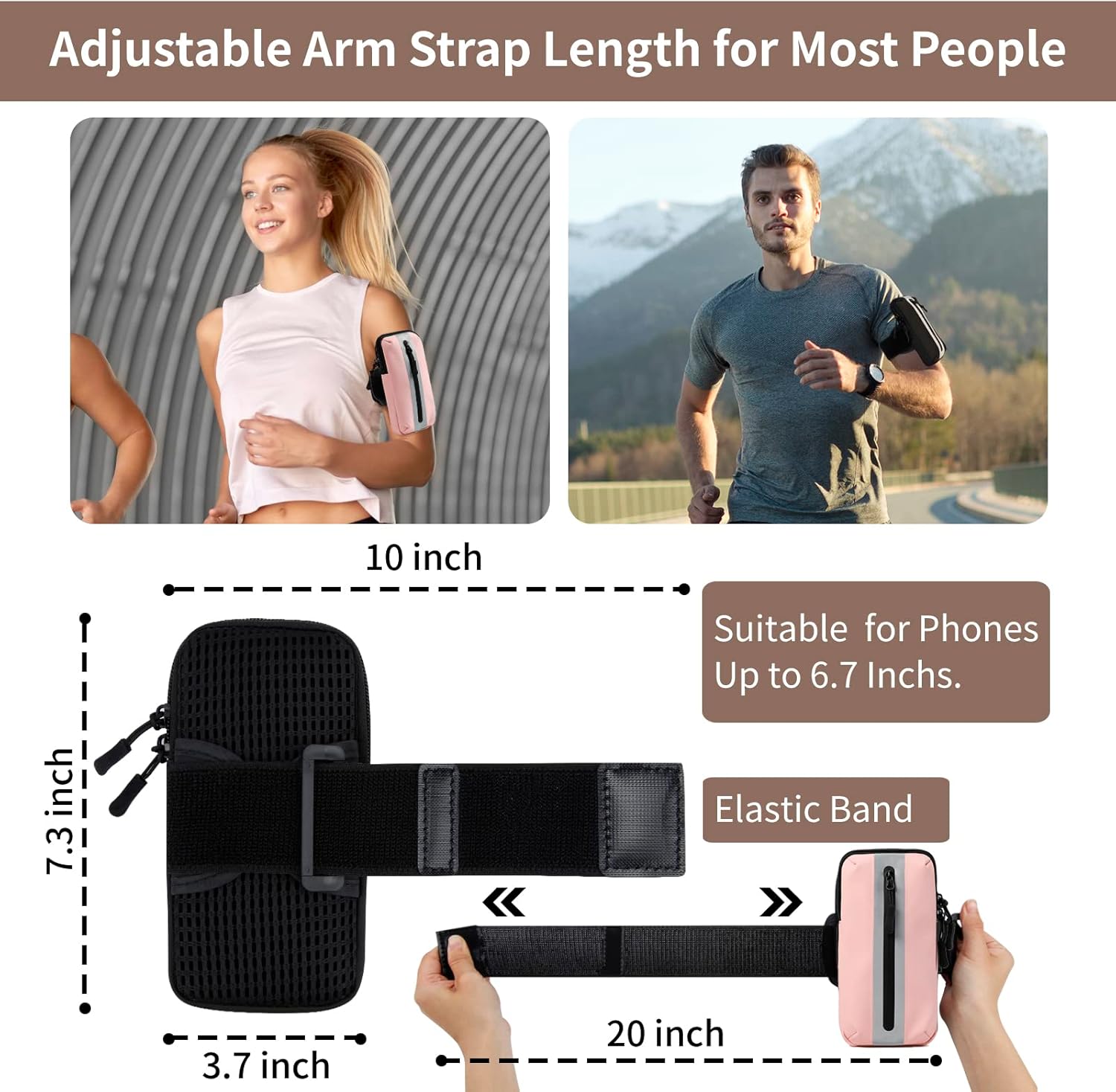 Running Phone Holder Armband, iPhone Arm Bands for Exercise, Running Arm Bands for Cell Phone, Phone Purse Cell Phone Holder for Walking (Pink)