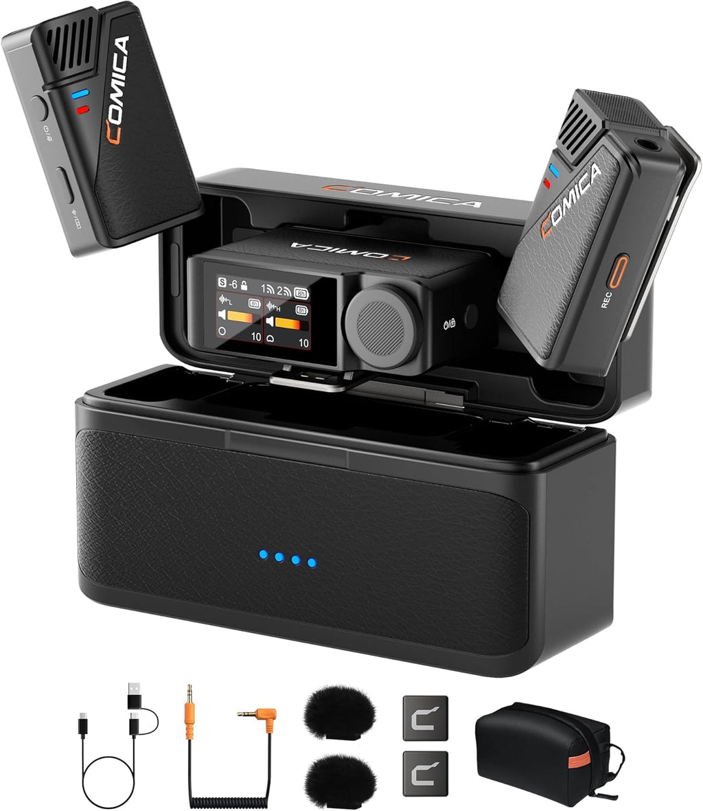 COMICA BooMax Wireless Lavalier Microphone for iPhone/Android/Camera/Camcorder/PC, Dual Lav Mic with 48kHz/32-bit Audio, 32GB Storage, Touchscreen, Lapel Mic for Video Recording, Streaming, Podcast