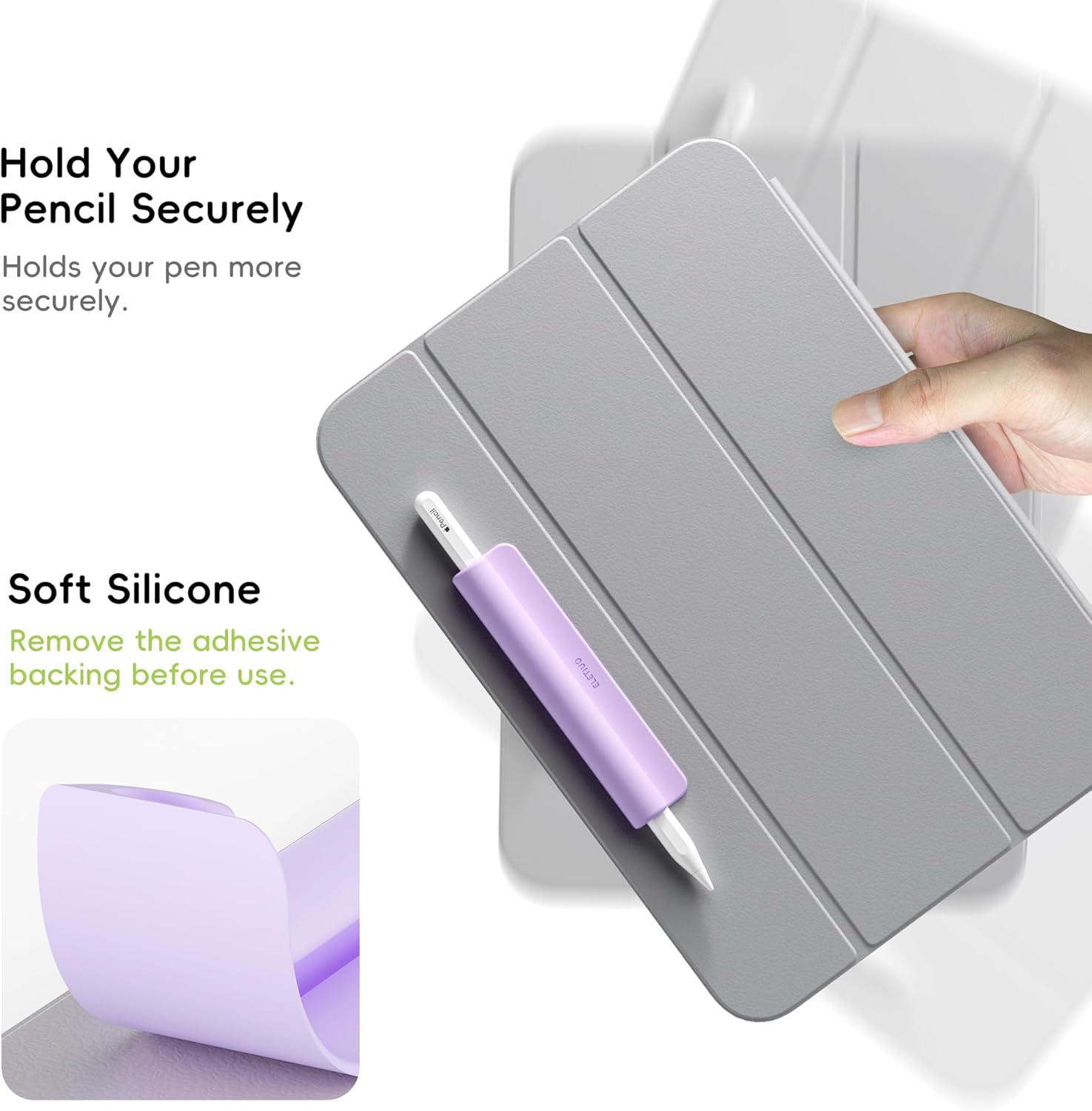ELETIUO Silicone Pencil Holder Sleeve,Compatible with Apple Pencil (USB-C),Apple Pencil 1st/ 2nd Generation,Strong Adhesive Sticky Attached to iPad Case for Stylus Pens,Purple