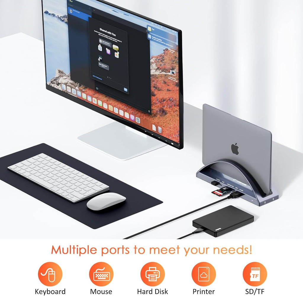 TobenONE MacBook Docking Station Dual Monitor 4K with 100W Power Adapter, 13-in-2 USB C Docking Station for MacBook Pro/Air, Laptop Dock Stand with 2 HDMI, VGA, 5 USB, PD 3.0, RJ45, SD/Micro SD, Audio
