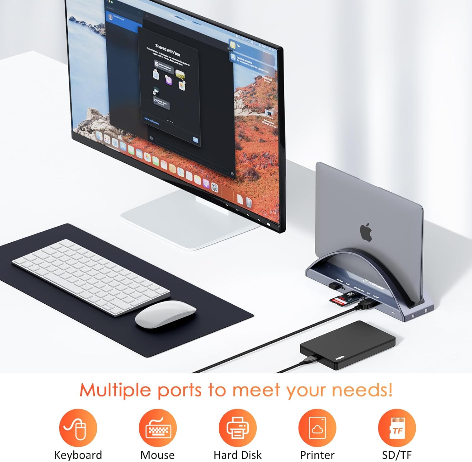 TobenONE MacBook Docking Station Dual Monitor 4K with 100W Power Adapter, 13-in-2 USB C Docking Station for MacBook Pro/Air, Laptop Dock Stand with 2 HDMI, VGA, 5 USB, PD 3.0, RJ45, SD/Micro SD, Audio