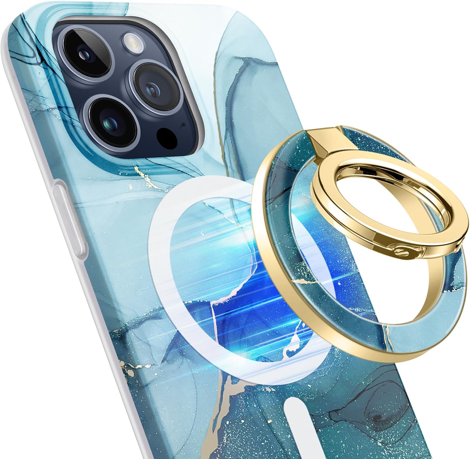 GVIEWIN Magnetic Phone Ring Holder, Compatible with MagSafe Phone Grip with Adjustable Stand, Magnet Phone Ring Kickstand for iPhone 16 Pro Max/Plus/15/14/13/12 Series/Other Phones (Navy Blue)