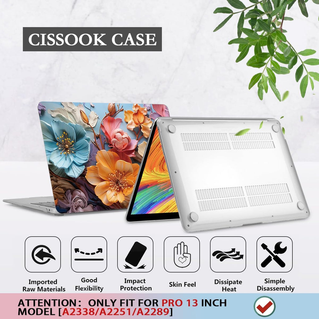 CISSOOK Compatible with MacBook Pro 13 Inch Case 2025 2024 2023 2021 2020 Release M2 M1 A2338 A2289 A2251, Hard Shell Case & Keyboard Cover for MacBook Pro 13 with Touch Bar, Silk Flowers