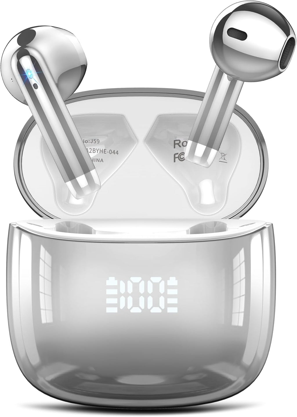 Wireless Earbuds, Bluetooth Headphones 48H Playtime Ear Buds with LED Power Display, IPX7 Waterproof Bluetooth 5.4 Earphones in-Ear Earbuds with 4 Mic for Android iOS Cell Phone Laptop, Silver
