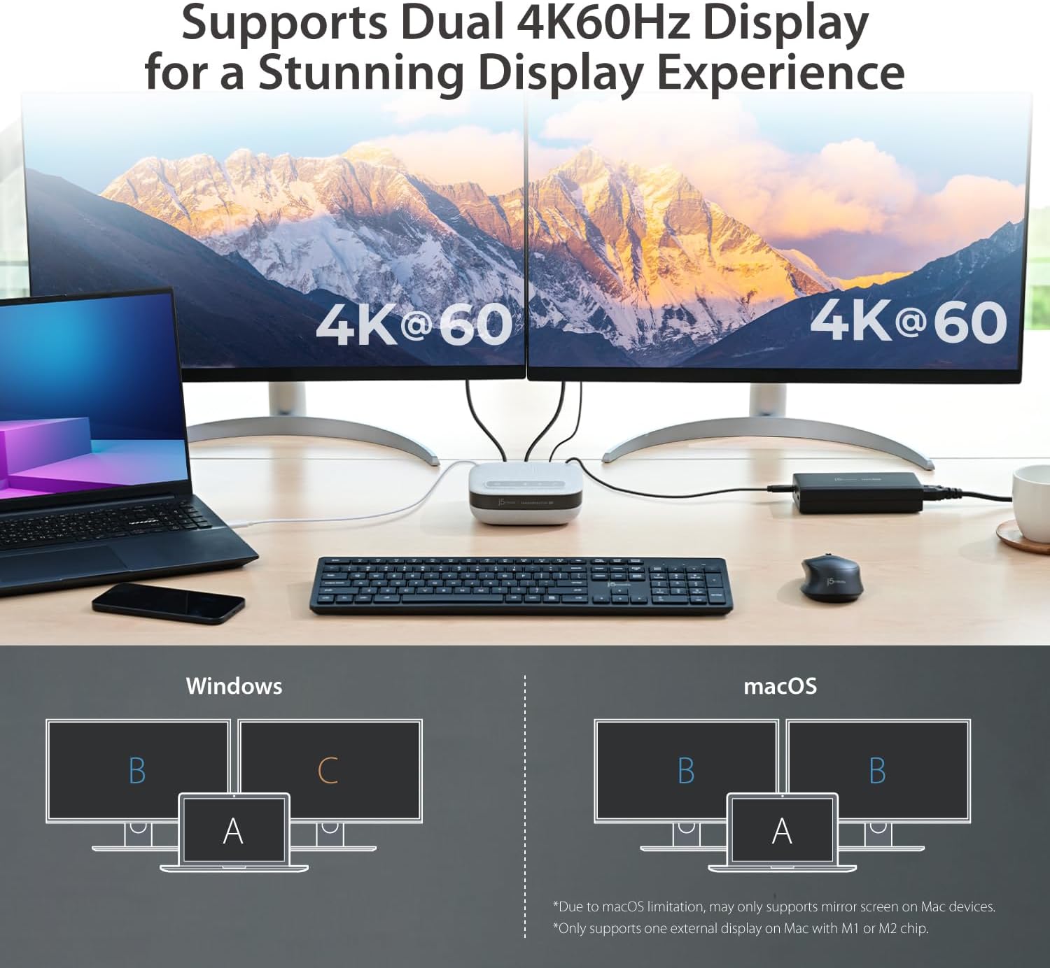 j5create USB-C Dual 4K Speakerphone Dock Pro, Dual 4K HDMI Audio Dock for Video Conference, USB-A x 2, USB-C, Gigabit ethernet, Pass-Through Charging - Works with Teams, Zoom (JCDS337)