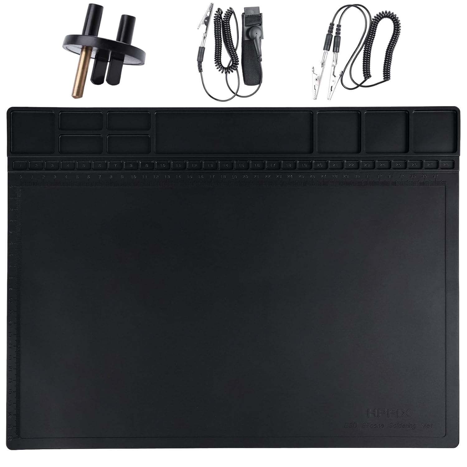 Premium Heat Resistant 932°F Anti Static Mat, HPFIX ESD Mat with Grounding Wire, Grounding Plug, and ESD Wristband, Silicone Soldering Repair Mat for Computer, PC Building, Eelectronics